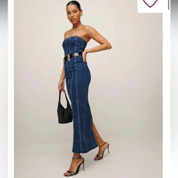 Reformation Anais Strapless Denim Midi Dress - Picture 4 of 10